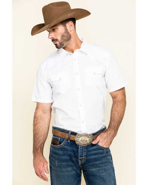 Gibson Men's Solid Short Sleeve Snap Western Shirt, White, hi-res