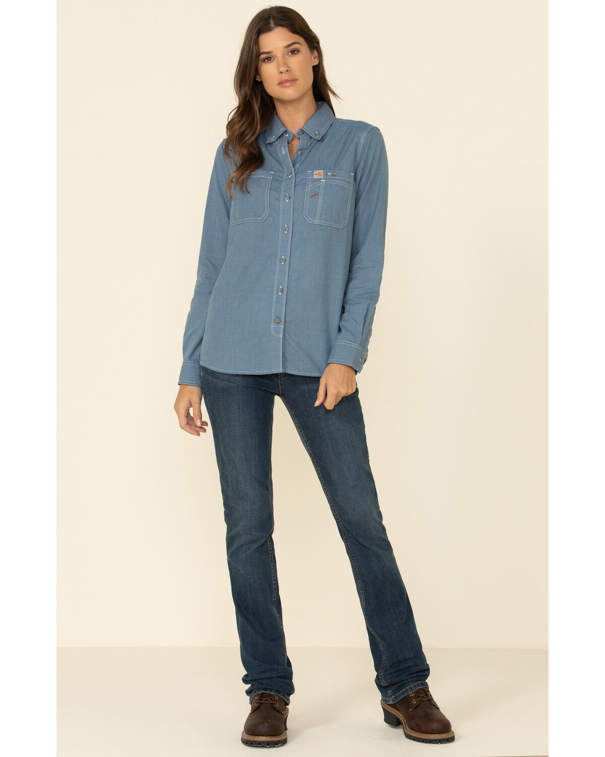 Image #2 - Carhartt Women's FR Force Lightweight Button Front Long Sleeve Shirt, Steel Blue, hi-res