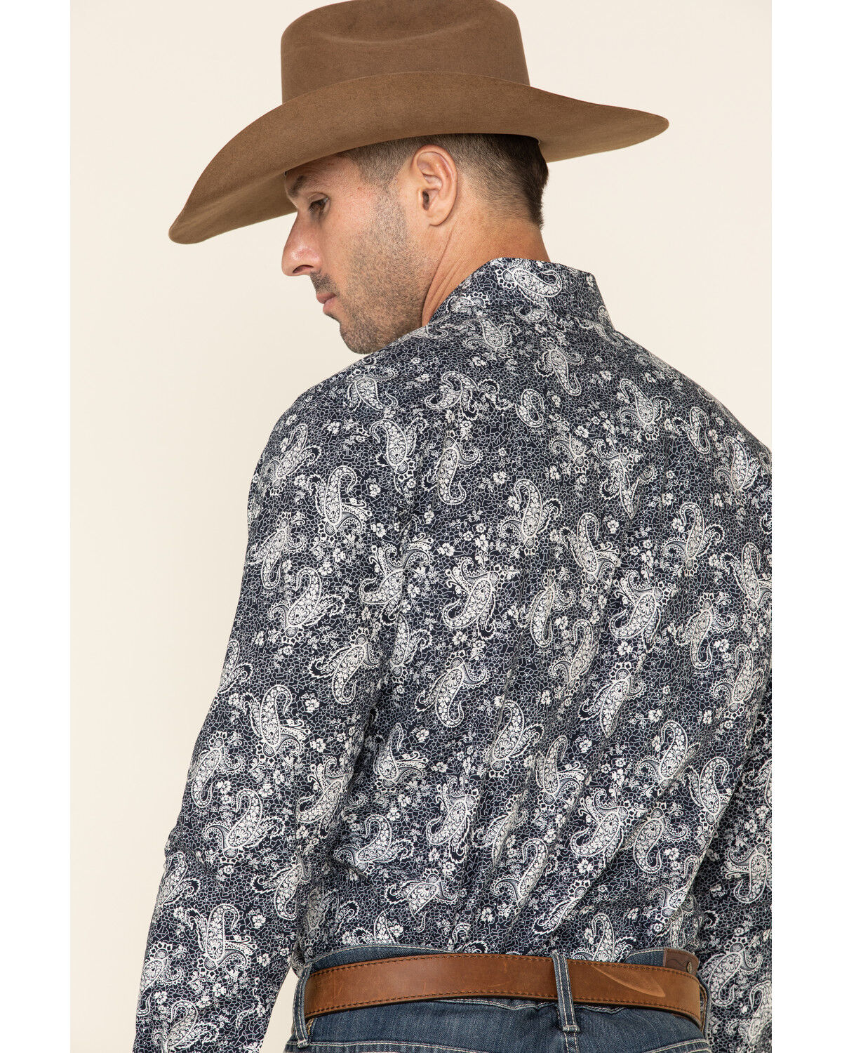 Image #4 - Rock & Roll Denim Men's Paisley Print Long Sleeve Western Shirt, Navy, hi-res