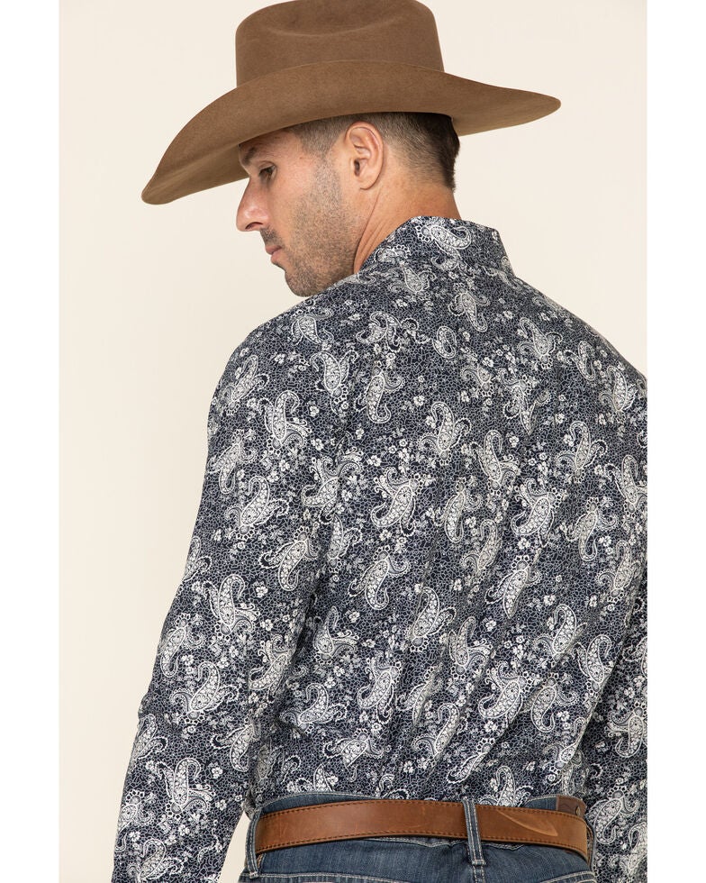 Rock & Roll Cowboy Men's Navy Paisley Print Long Sleeve Western Shirt | Sheplers