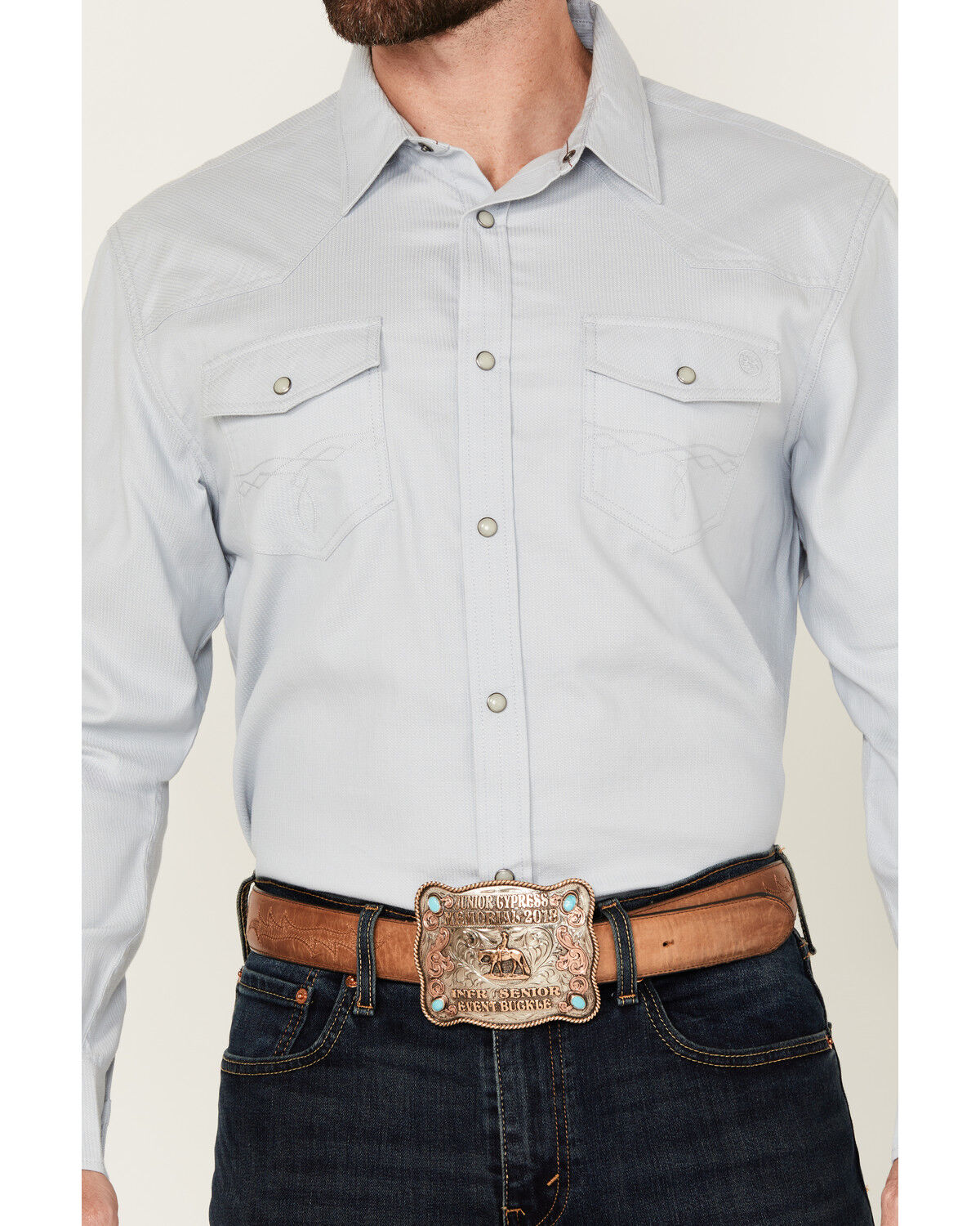 Image #3 - Blue Ranchwear Men's Alcova Solid Long Sleeve Snap Western Shirt, Light Blue, hi-res