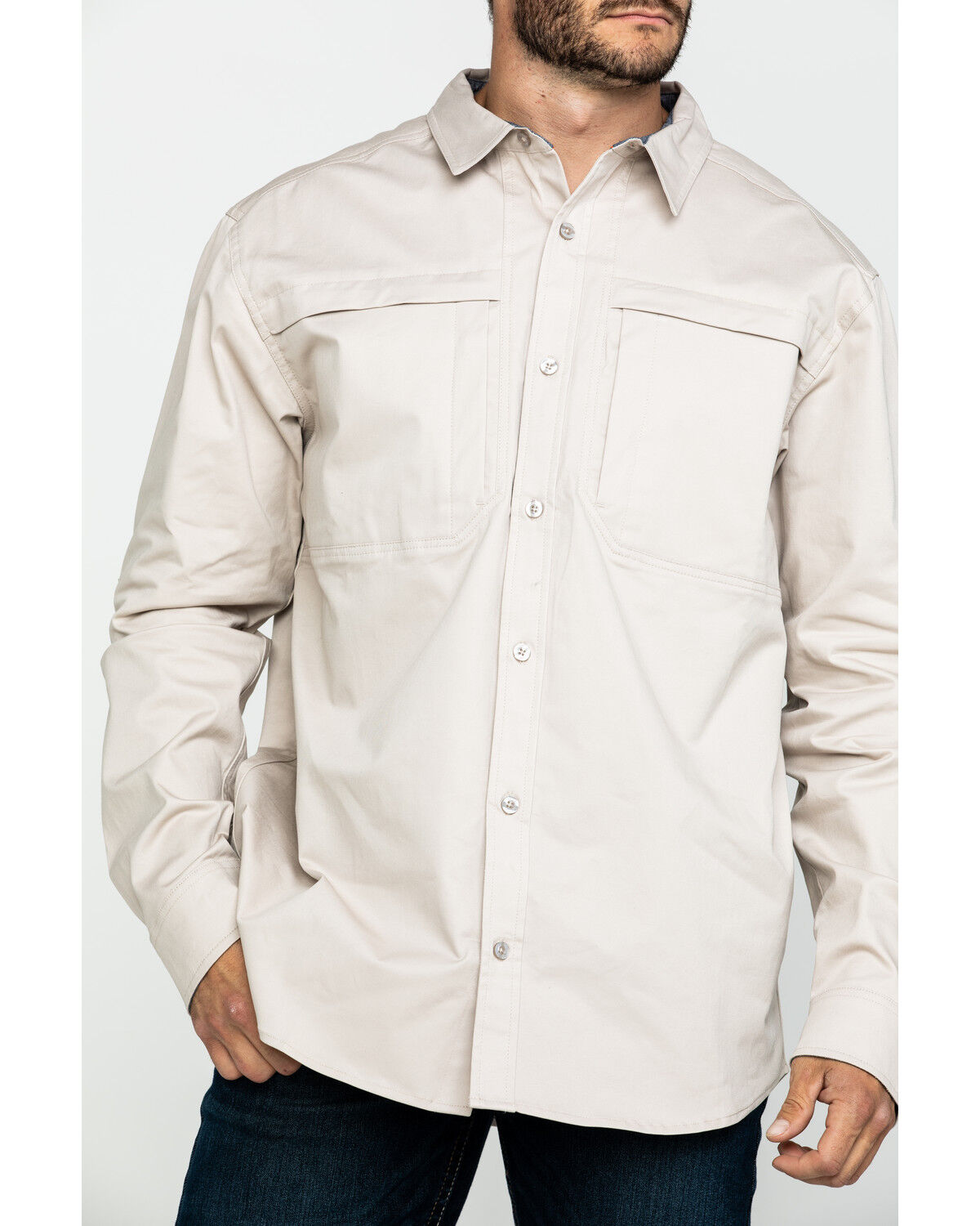 Image #4 - Hawx Men's Khaki Stretch Twill Long Sleeve Work Shirt, Beige/khaki, hi-res