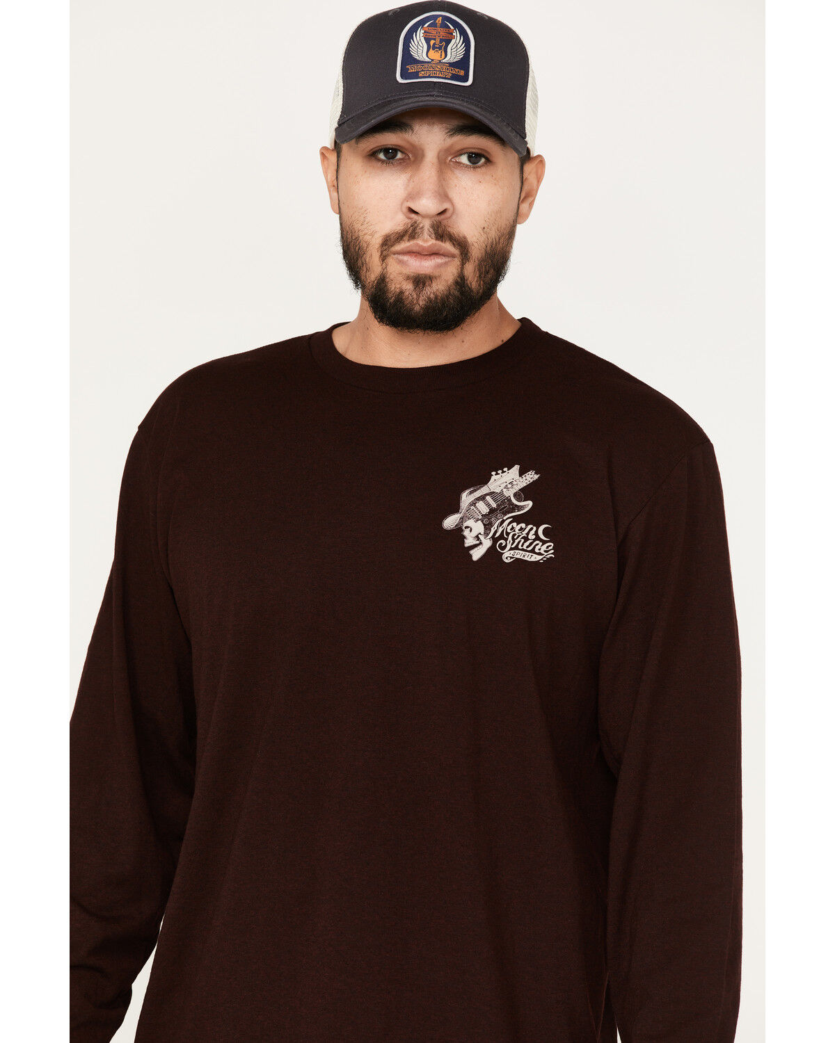 Image #2 - Moonshine Spirit Men's Guitar Floral Print Long Sleeve T-Shirt, Burgundy, hi-res