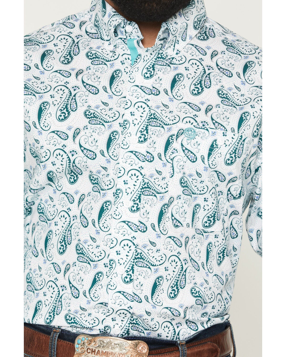 Image #3 - George Strait by Wrangler Men's Paisley Print Long Sleeve Button-Down Stretch Western Shirt, White, hi-res