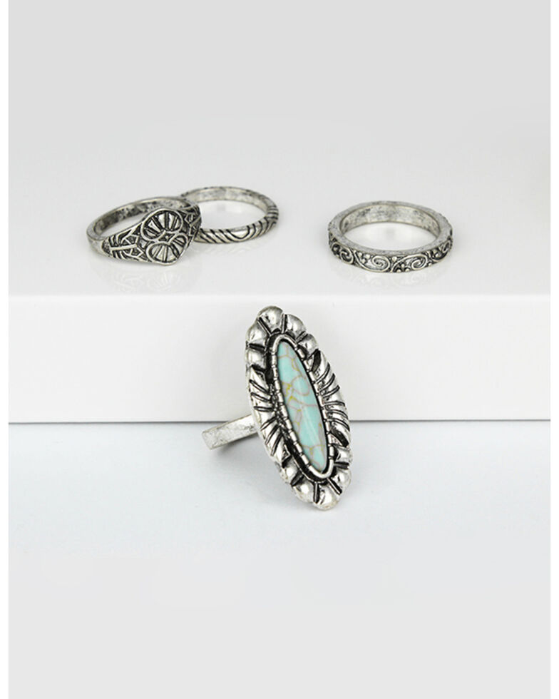 Prime Time Women's Silver Turquoise Ring Set, Silver, hi-res