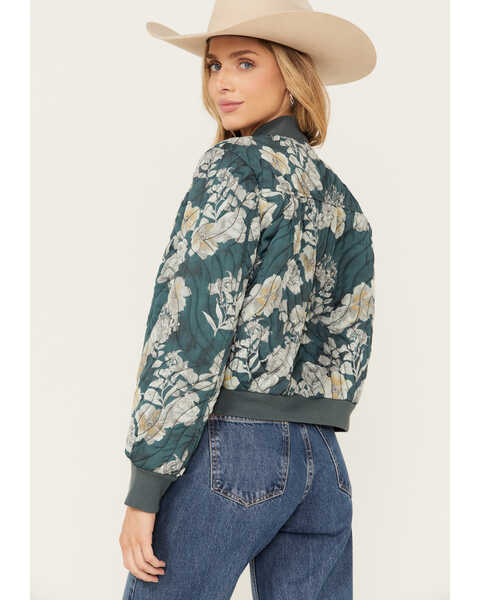 Image #4 - Revel Women's Floral Print Quilted Bomber Jacket , Green, hi-res