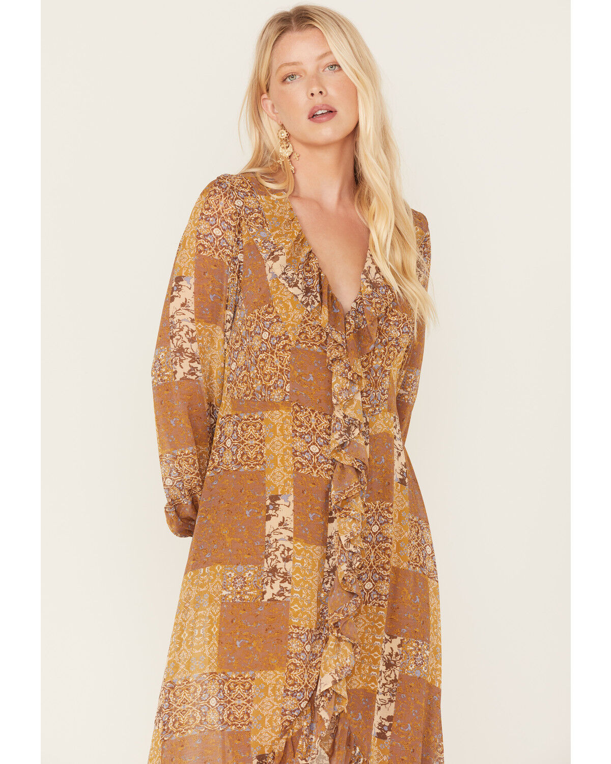 Image #2 - Beyond The Radar Women's Multi Patchwork Ruffle Midi Dress, Multi, hi-res