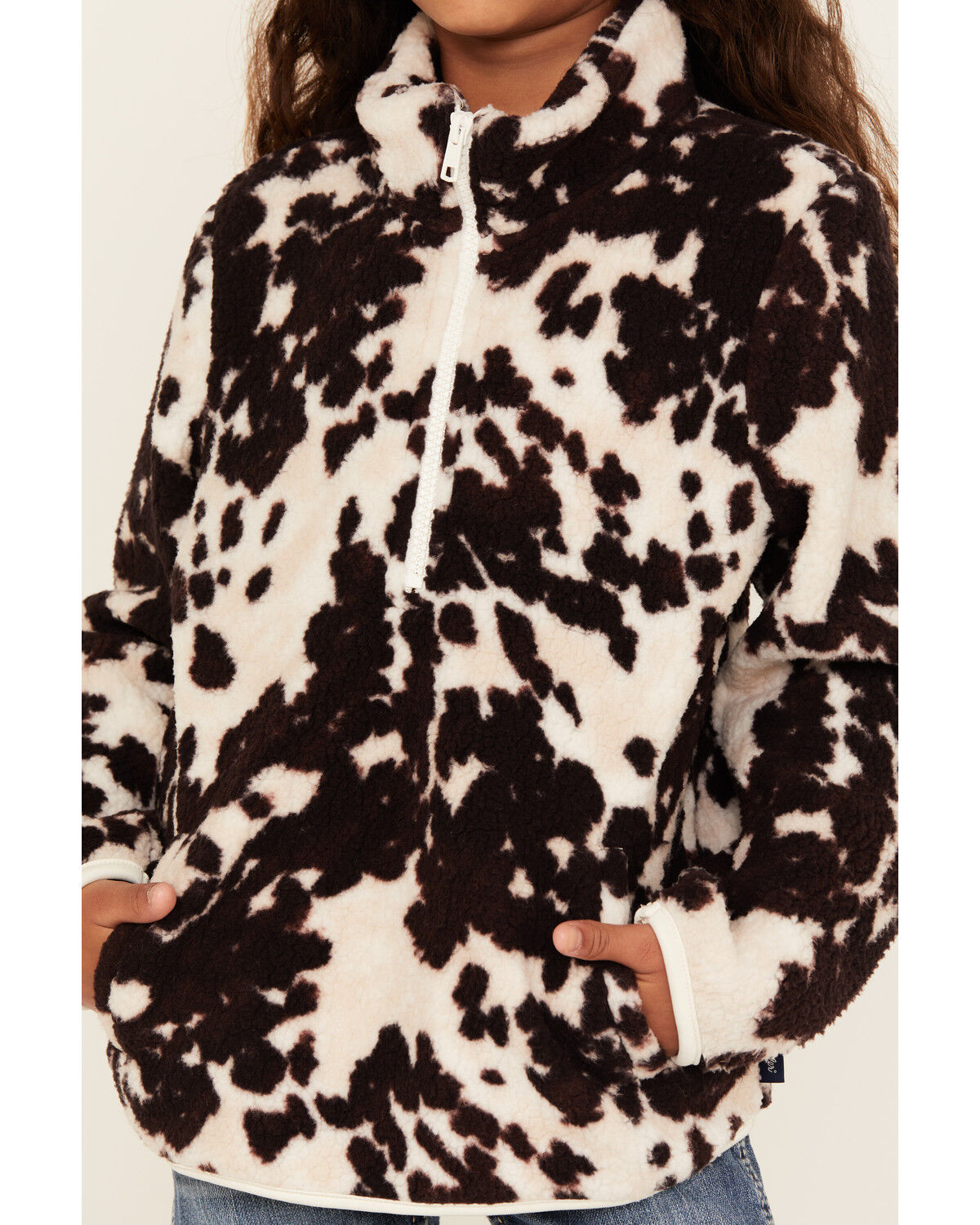 Image #3 - Wrangler Girls' Cow Print Sherpa Pullover, Brown, hi-res