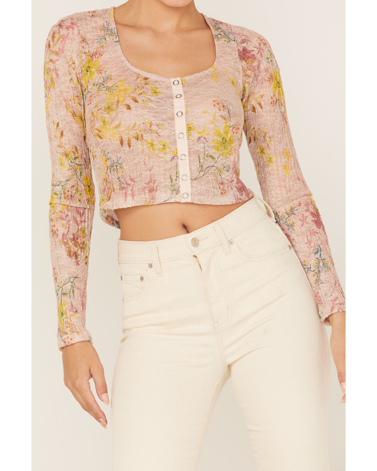Image #3 - Free People Women's Angelina Floral Print Crop Top, Light Pink, hi-res