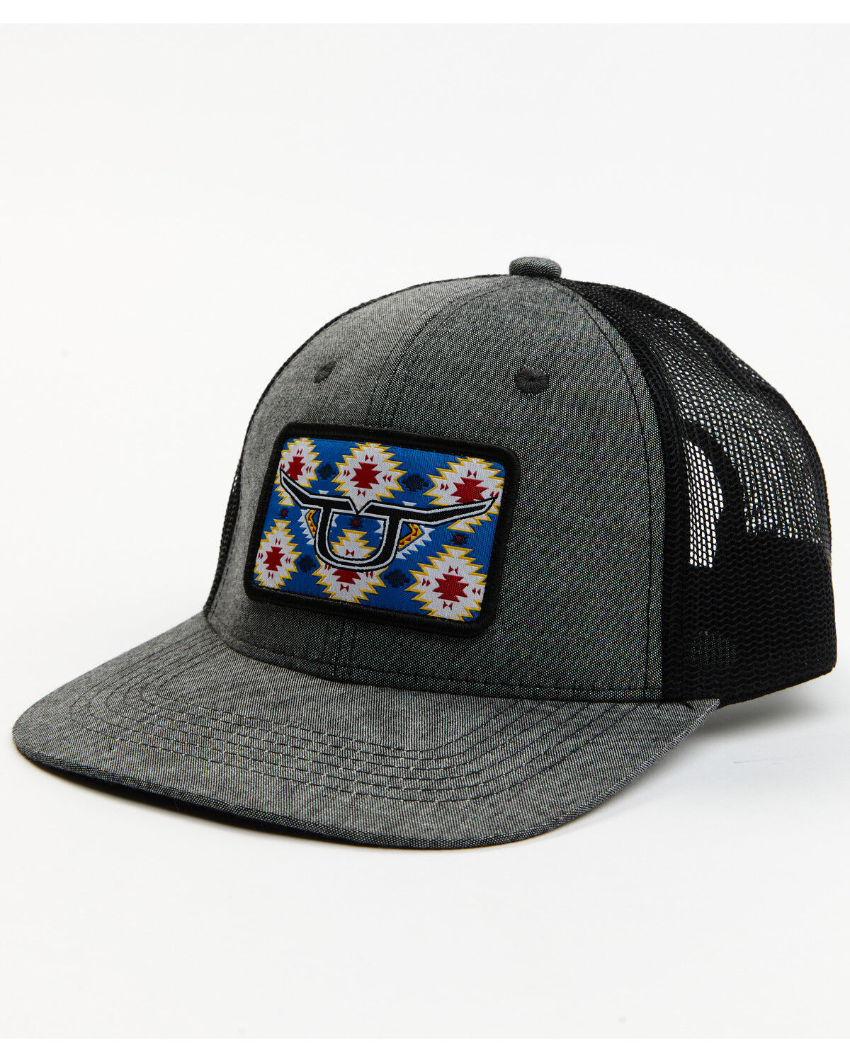Image #1 - RopeSmart Men's Southwestern Rec Patch Mesh-Back Gray Ball Cap, Grey, hi-res