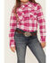 Image #3 - Shyanne Girls' Plaid Print Long Sleeve Pearl Snap Shirt, Fuchsia, hi-res