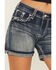 Image #4 - Grace In LA Women's Medium Wash Mid Rise Embroidered Stretch Denim Shorts, Medium Wash, hi-res