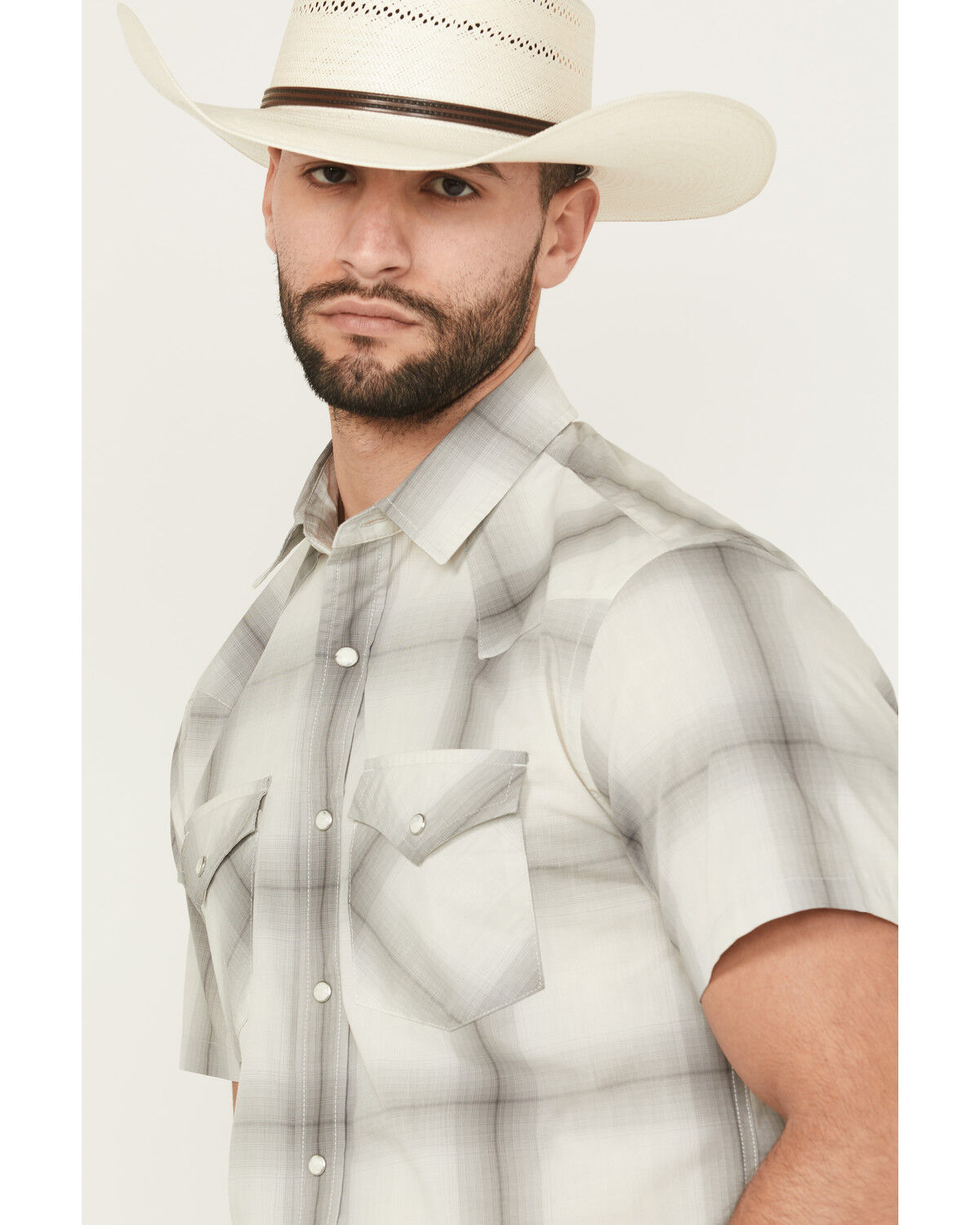 Image #2 - Pendleton Men's Frontier Plaid Print Short Sleeve Snap Western Shirt, Grey, hi-res