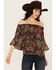 Image #1 - Shyanne Women's Printed Off The Shoulder Peasant Top, Dark Brown, hi-res