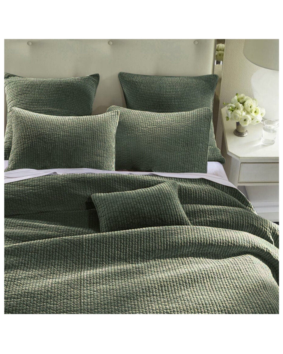 HiEnd Accents Fern Green Stonewashed Cotton & Velvet 3-Piece Full/Queen Quilt Set, Green, hi-res