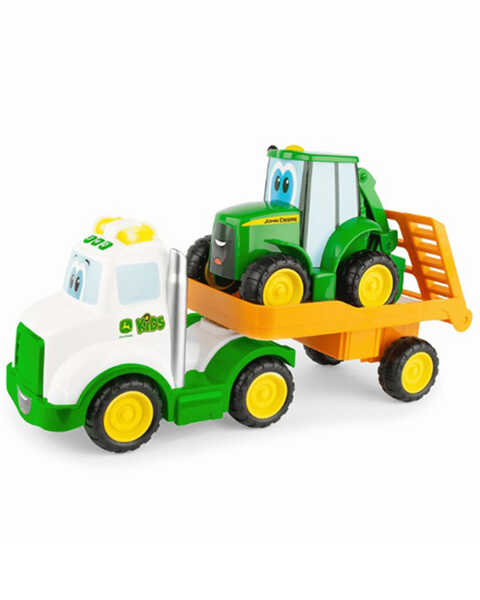 Image #1 - John Deere Lights & Sounds Farmin' Friends Toy Hauling Set with Truck and Backhoe Tractor , Multi, hi-res