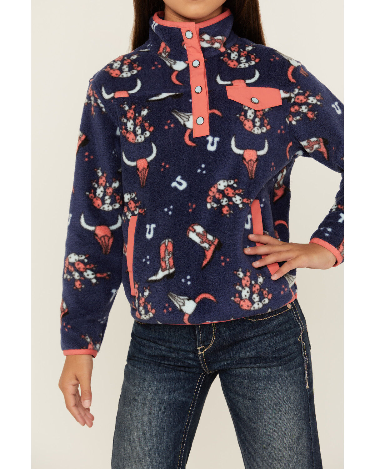 Image #3 - Cruel Girl Girls' Fleece Pullover, Navy, hi-res