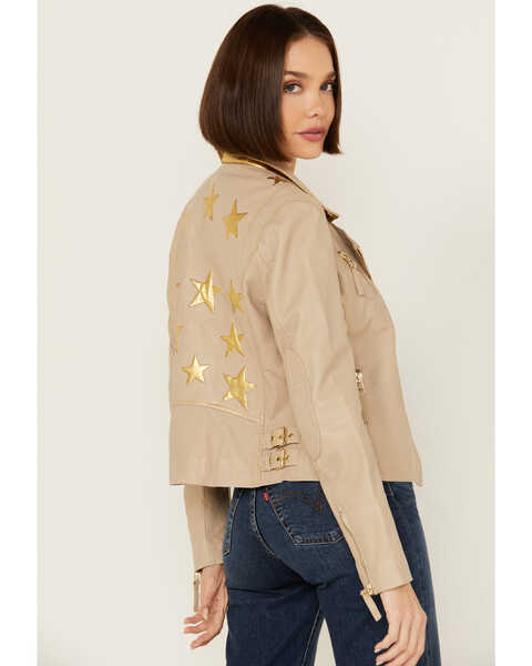 Image #1 - Mauritius Leather Women's Christy Star Zip-Front Moto Leather Jacket , Off White, hi-res