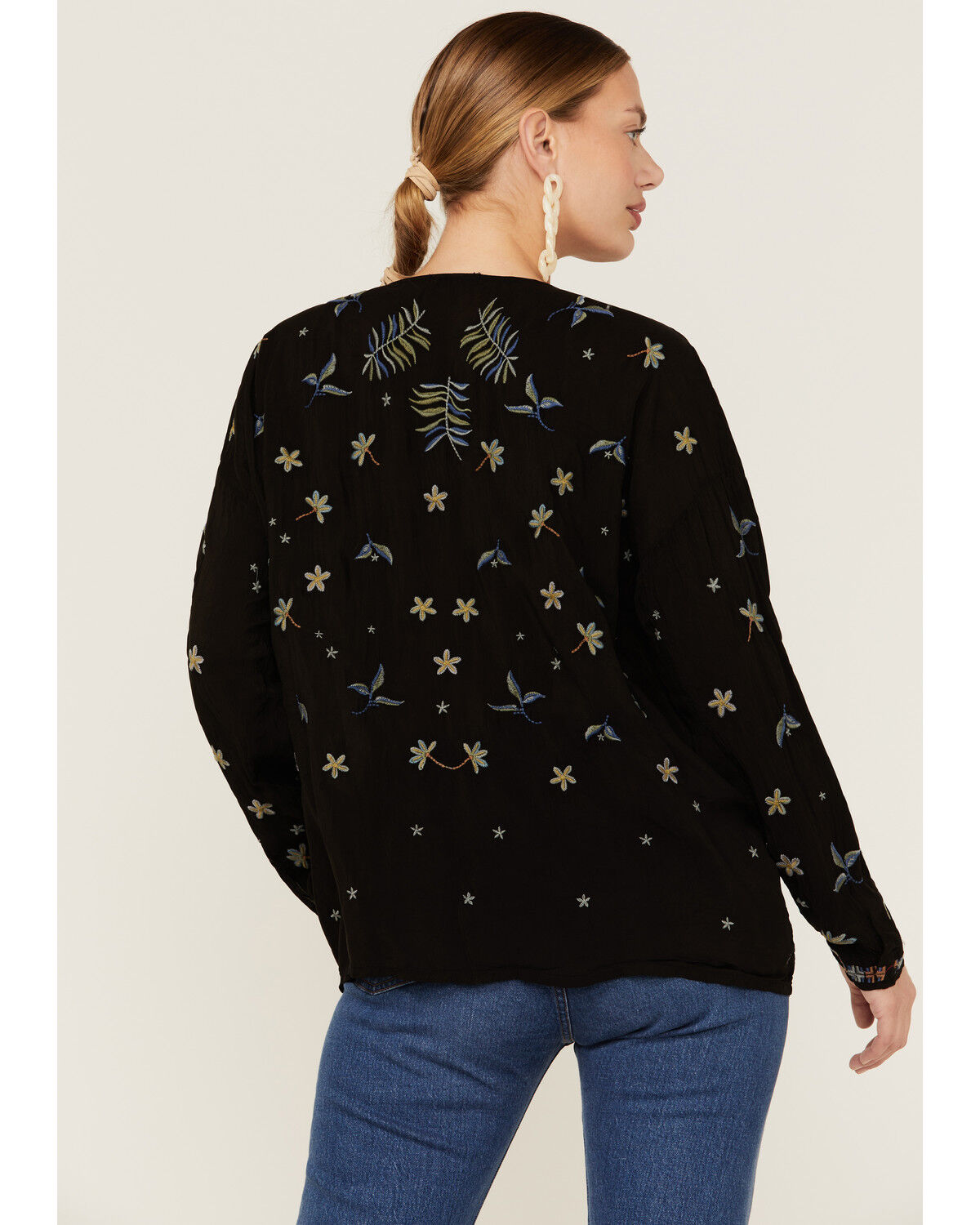 Image #3 - Johnny Was Women's Garden Embroidered Stripe Blouse, Black, hi-res