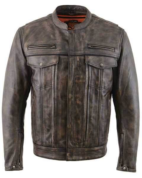 Image #1 - Milwaukee Leather Men's Distressed Concealed Carry Leather Motorcycle Jacket , Black, hi-res