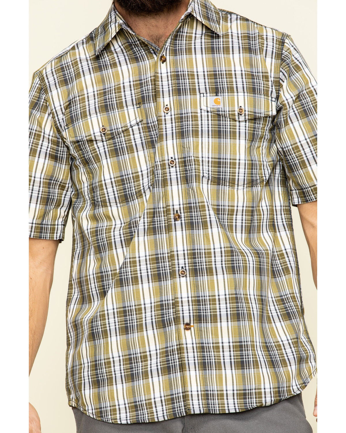 Carhartt Force Relaxed Fit Short Sleeve Plaid Shirt Warm Yellow MD