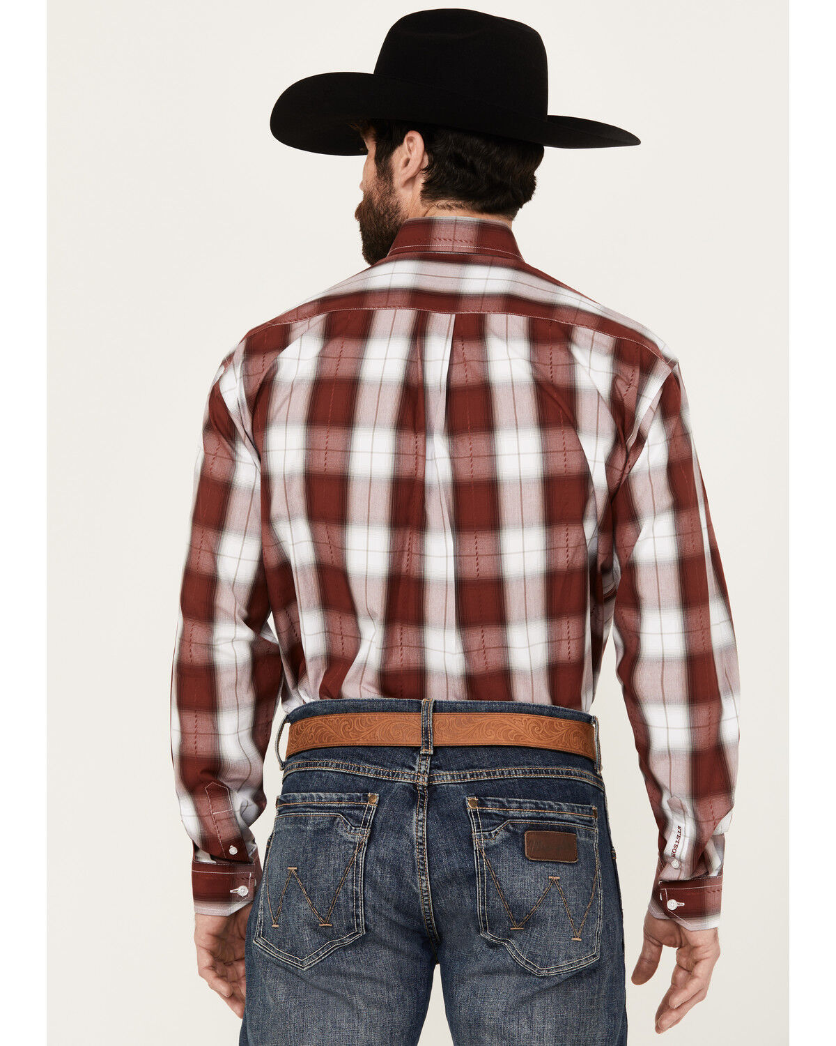 Image #4 - Stetson Men's Dobby Plaid Long Sleeve Button Down Western Shirt, Wine, hi-res