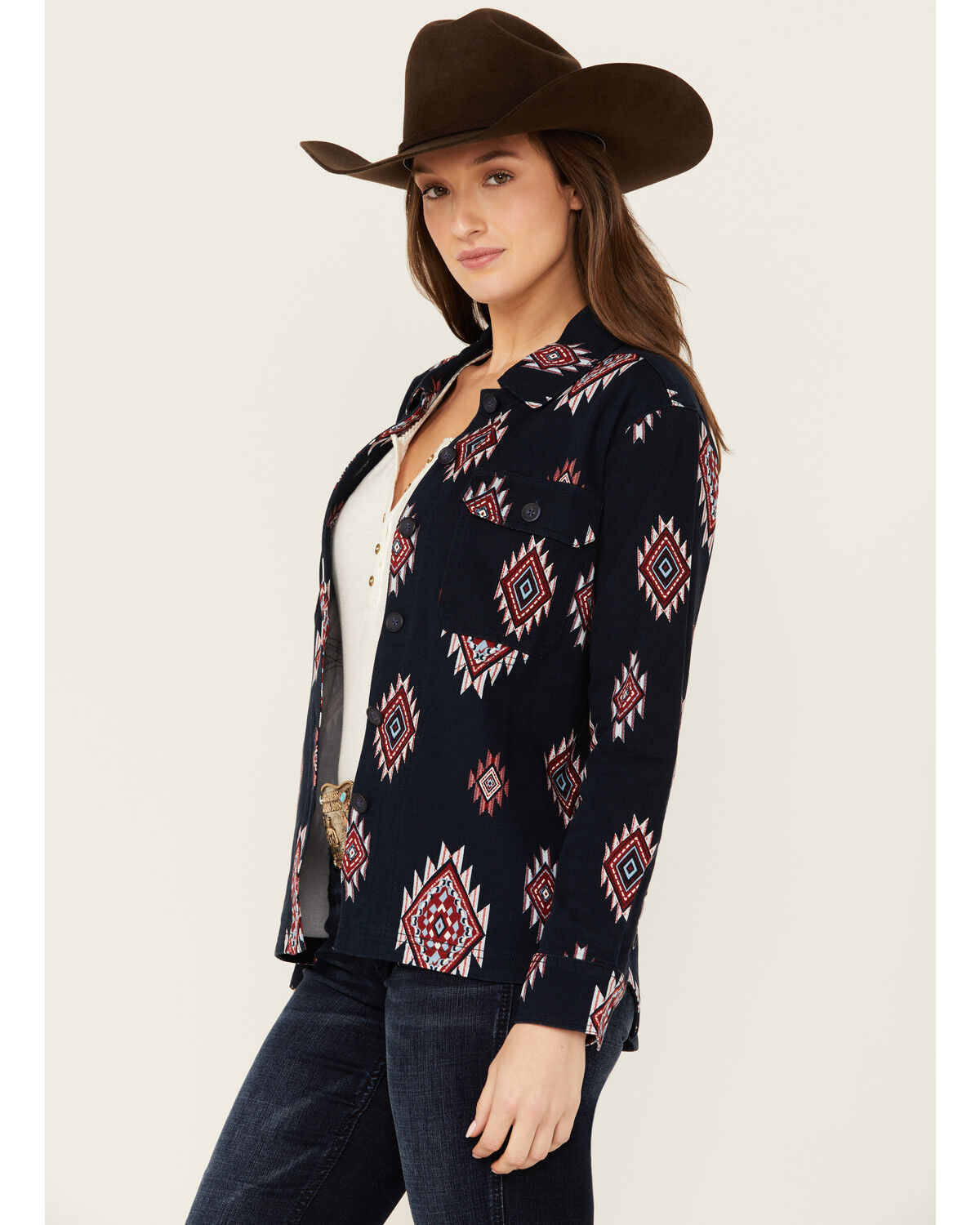 Image #2 - Shyanne Women's Buffalo Southwestern Print Shacket, Indigo, hi-res