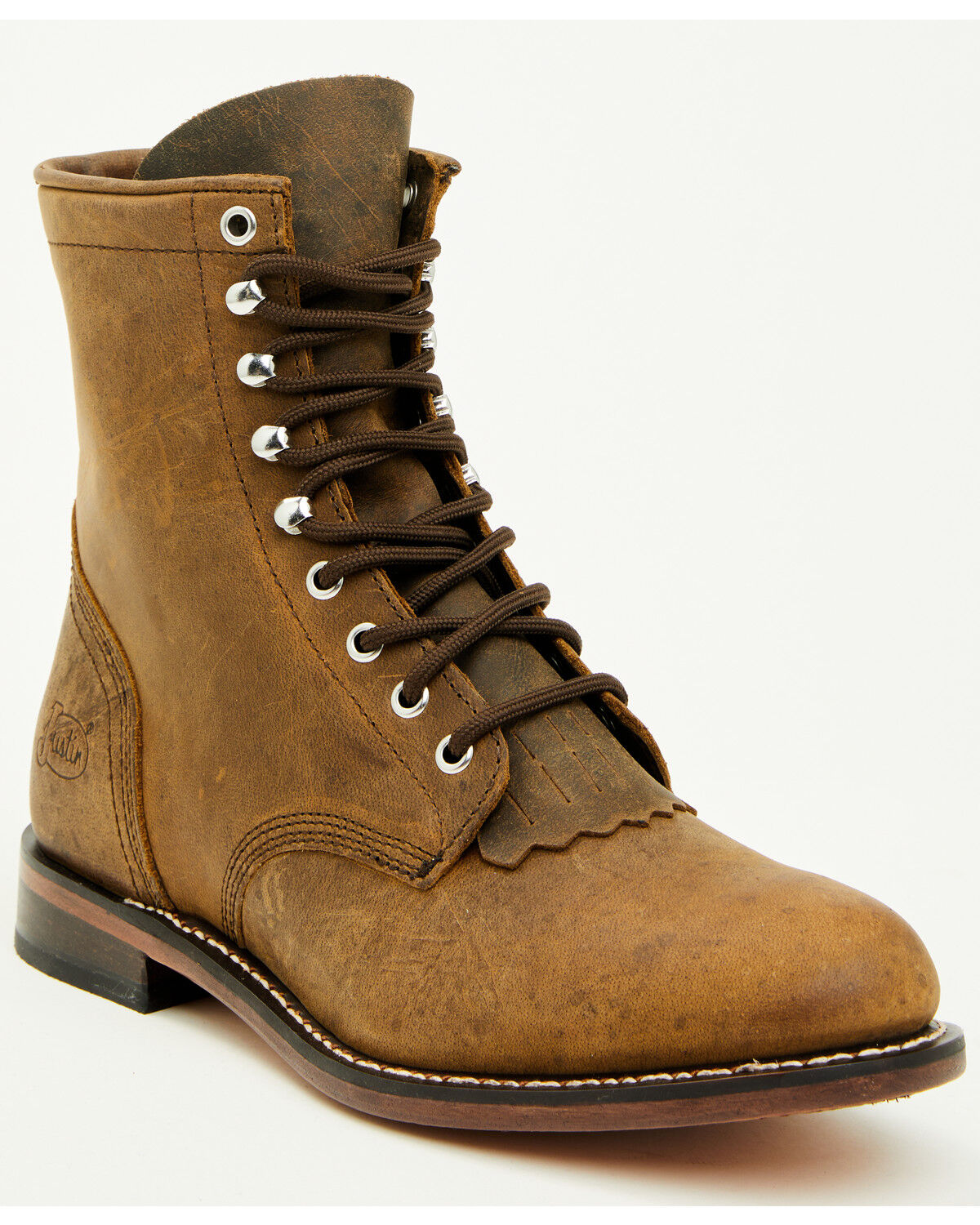 Image #1 - Justin Men's Drennan 7" Lace-Up Roper Boots - Round Toe, Brown, hi-res
