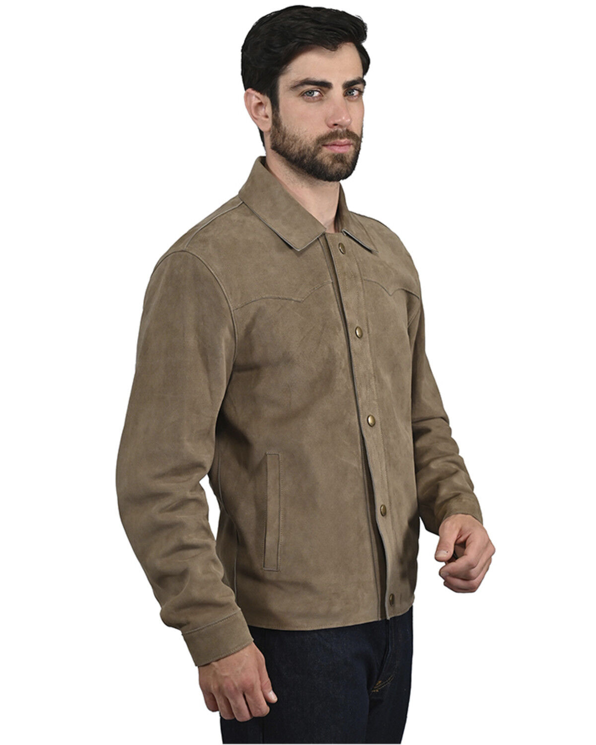 Image #3 - Frye Men's Solid Suede Snap Western Shirt, Taupe, hi-res