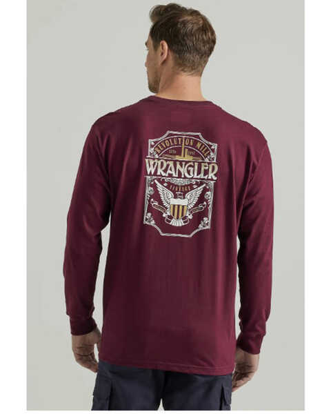 Image #1 - Wrangler Men's FR Eagle Long Sleeve Graphic T-Shirt , Wine, hi-res