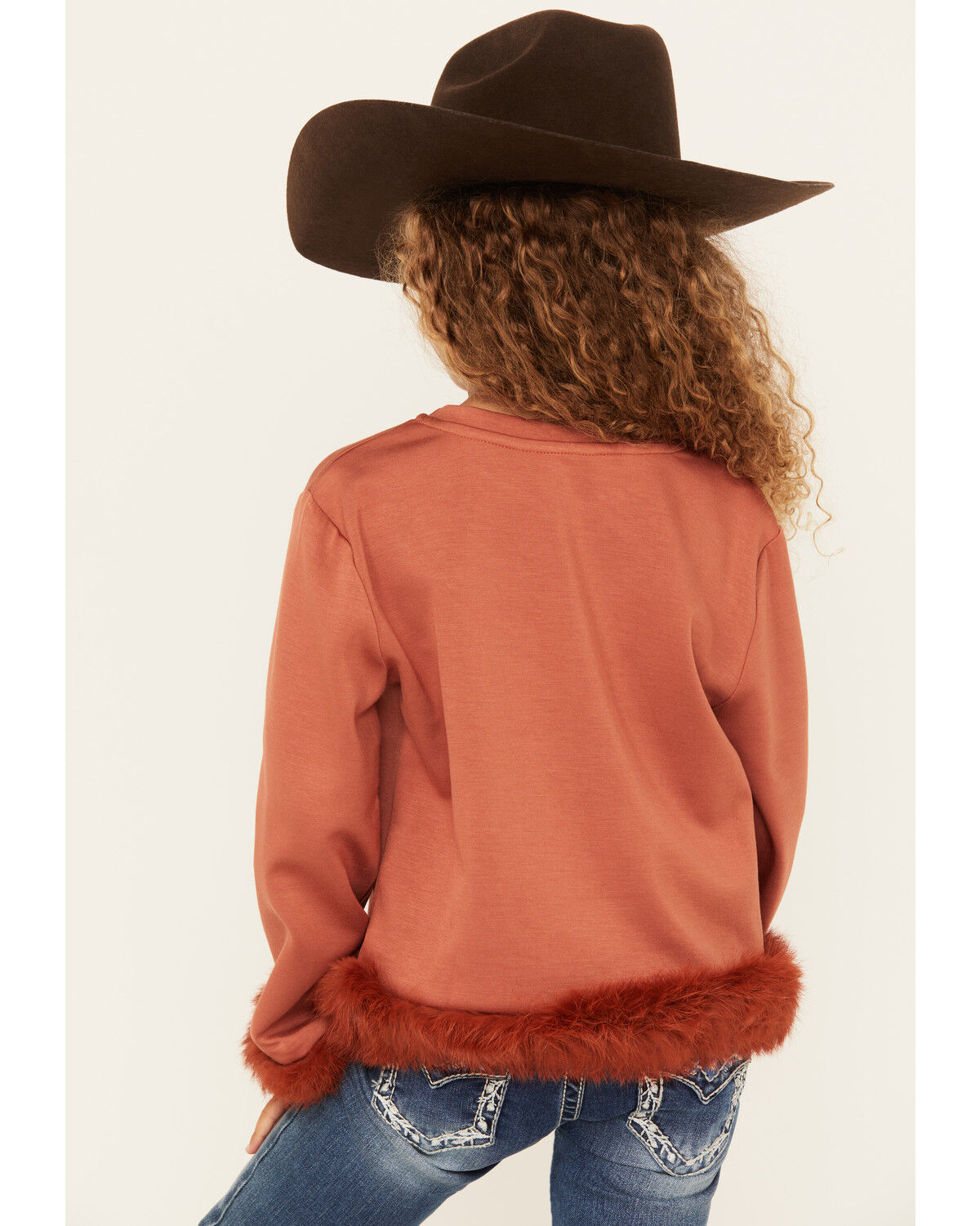 Image #4 - Hayden LA Girls' Fur Trimmed Sweater, Rust Copper, hi-res
