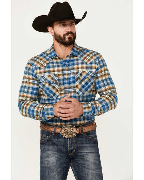 Image #1 - Pendleton Men's Wyatt Plaid Print Long Sleeve Snap Western Shirt , Tan, hi-res