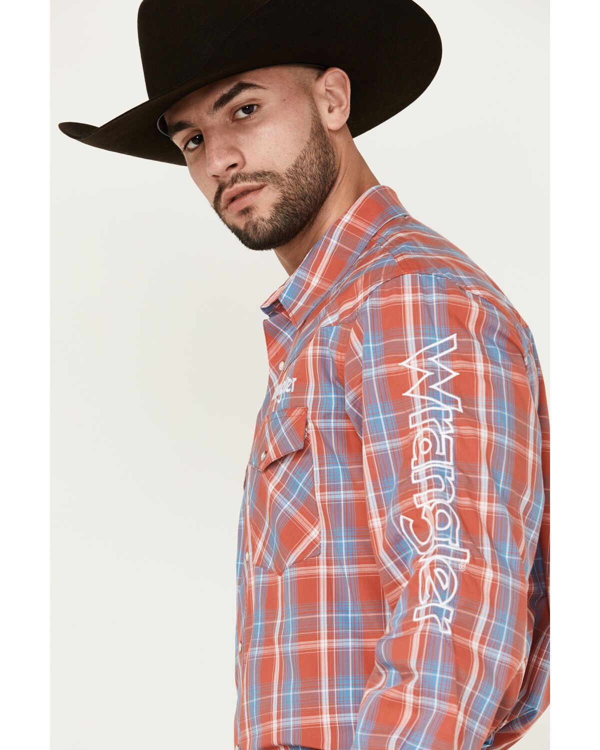 Image #2 - Wrangler Men's Logo Plaid Print Long Sleeve Snap Western Shirt, Red, hi-res