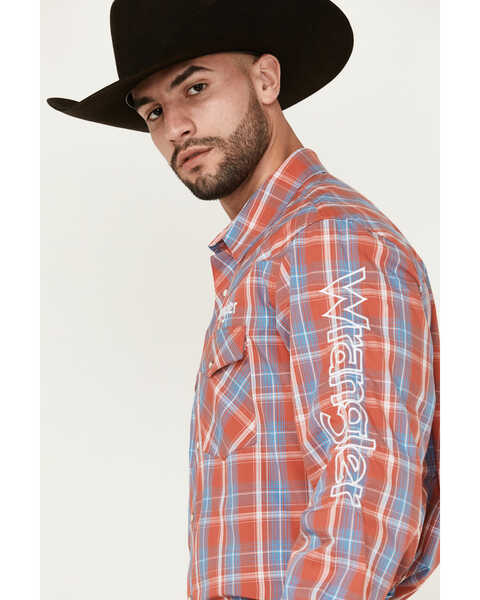 Image #2 - Wrangler Men's Logo Plaid Print Long Sleeve Snap Western Shirt , Red, hi-res