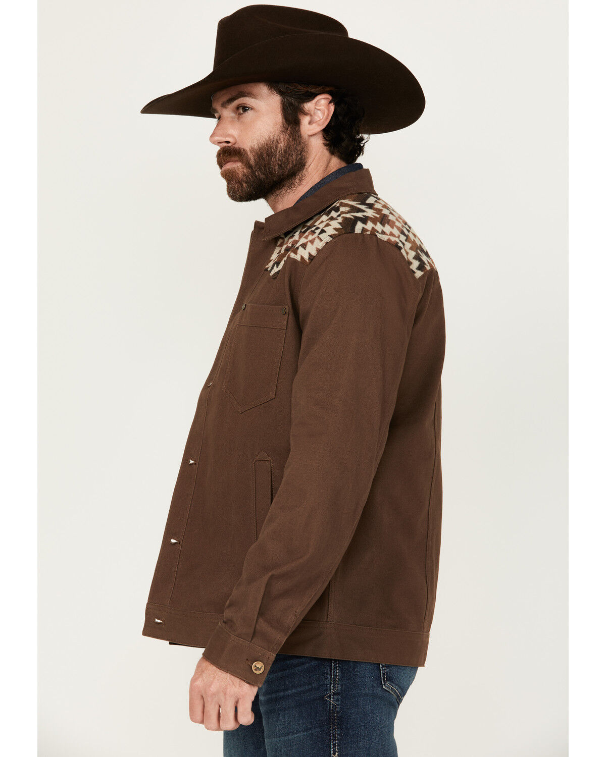 Image #2 - Cody James Men's Goldmine Southwestern Print Yoke Canvas Trucker Jacket, Brown, hi-res