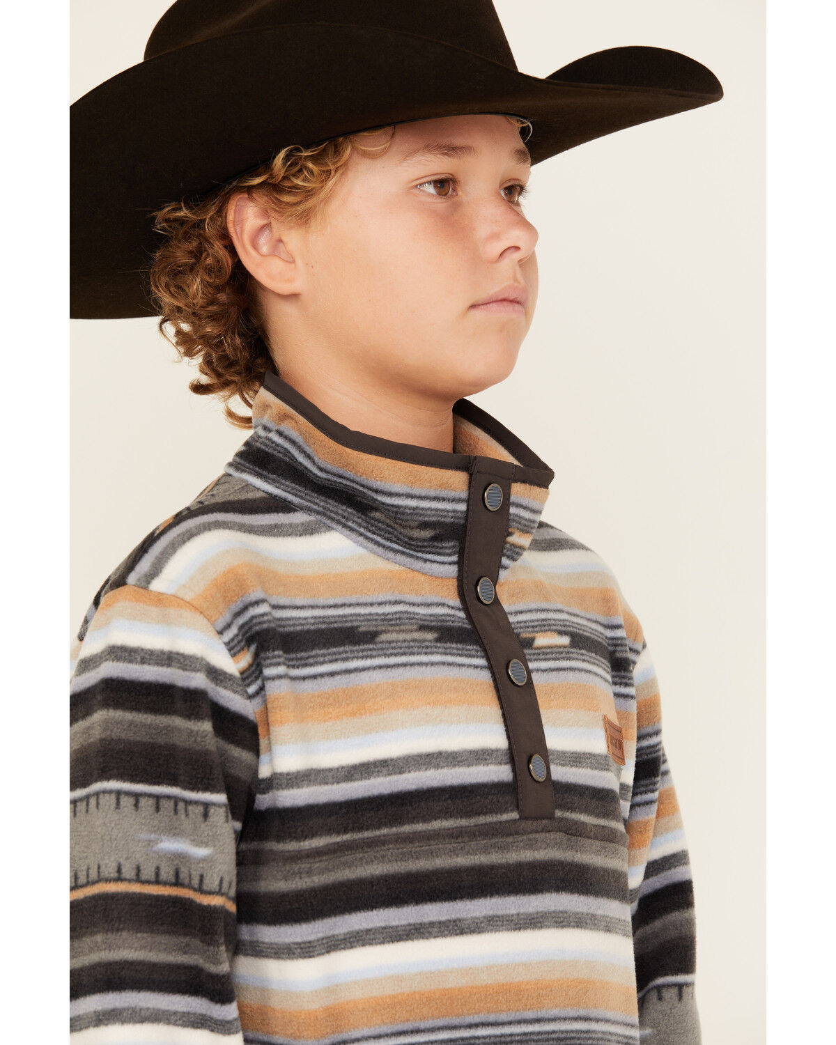 Image #2 - Cinch Boys' Striped Polar Fleece Pullover, Black, hi-res