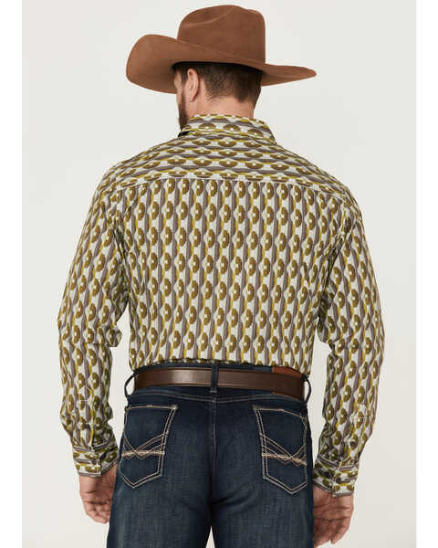 Image #4 - Gibson Men's Funk Geo Print Long Sleeve Button-Down Western Shirt, Olive, hi-res