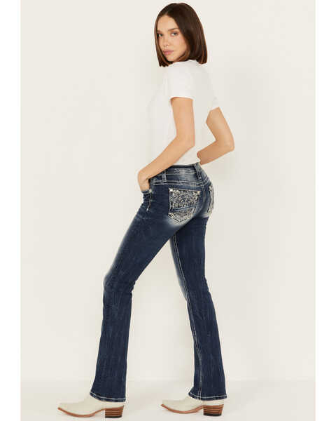 Image #1 - Miss Me Women's Medium Wash Mid Rise Paisley Embroidered Bootcut Jeans , Medium Blue, hi-res