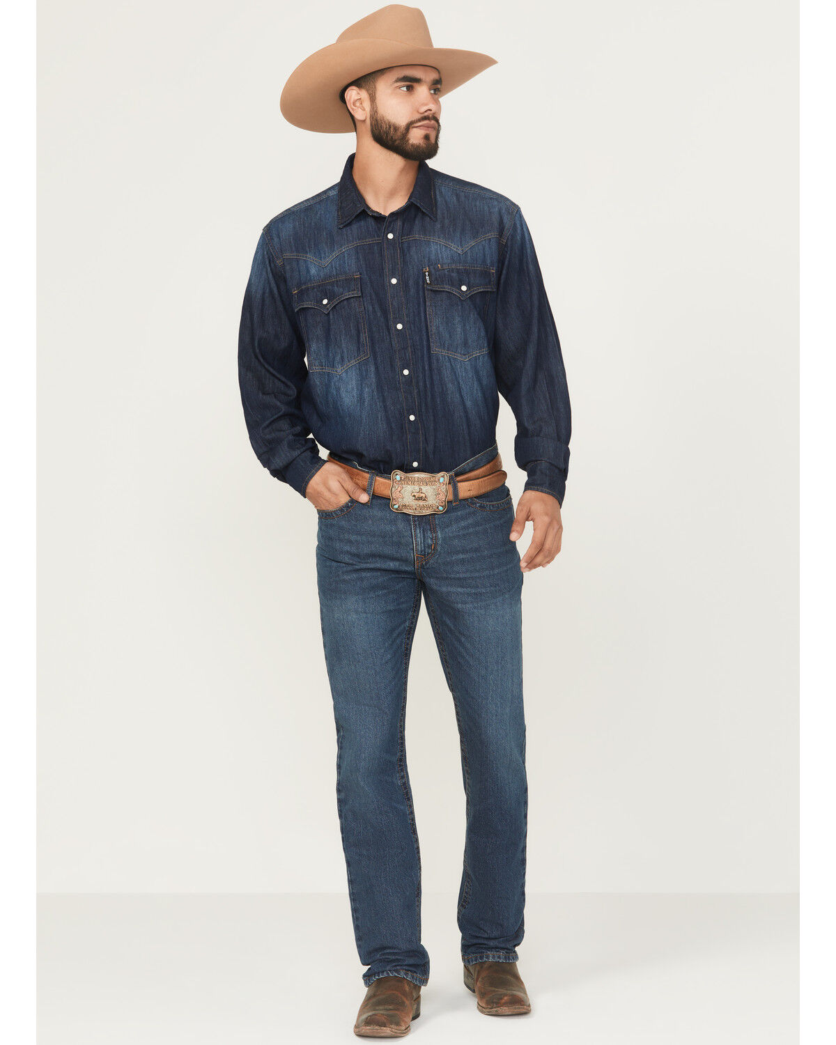 Image #1 - Cinch Men's Ian Dark Wash Slim Bootcut Rigid Denim Jeans, Dark Wash, hi-res