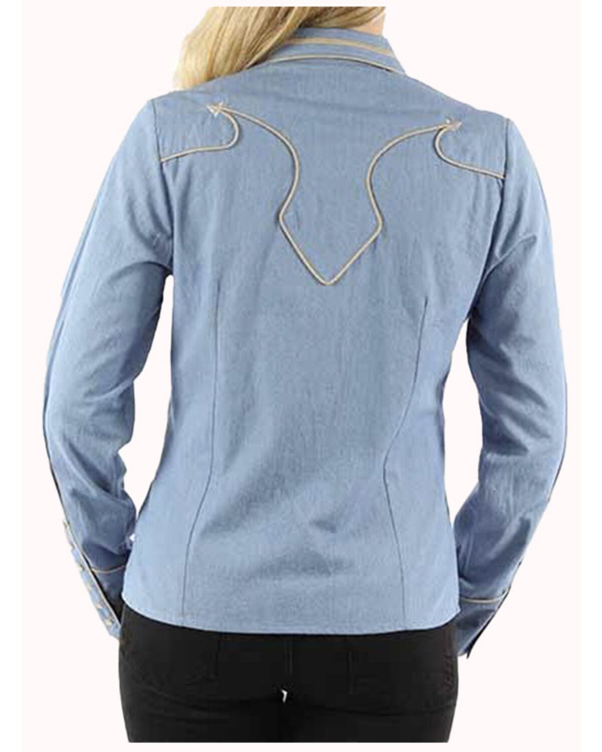Image #2 - Scully Women's Solid Long Sleeve Pearl Snap Western Shirt, Blue, hi-res