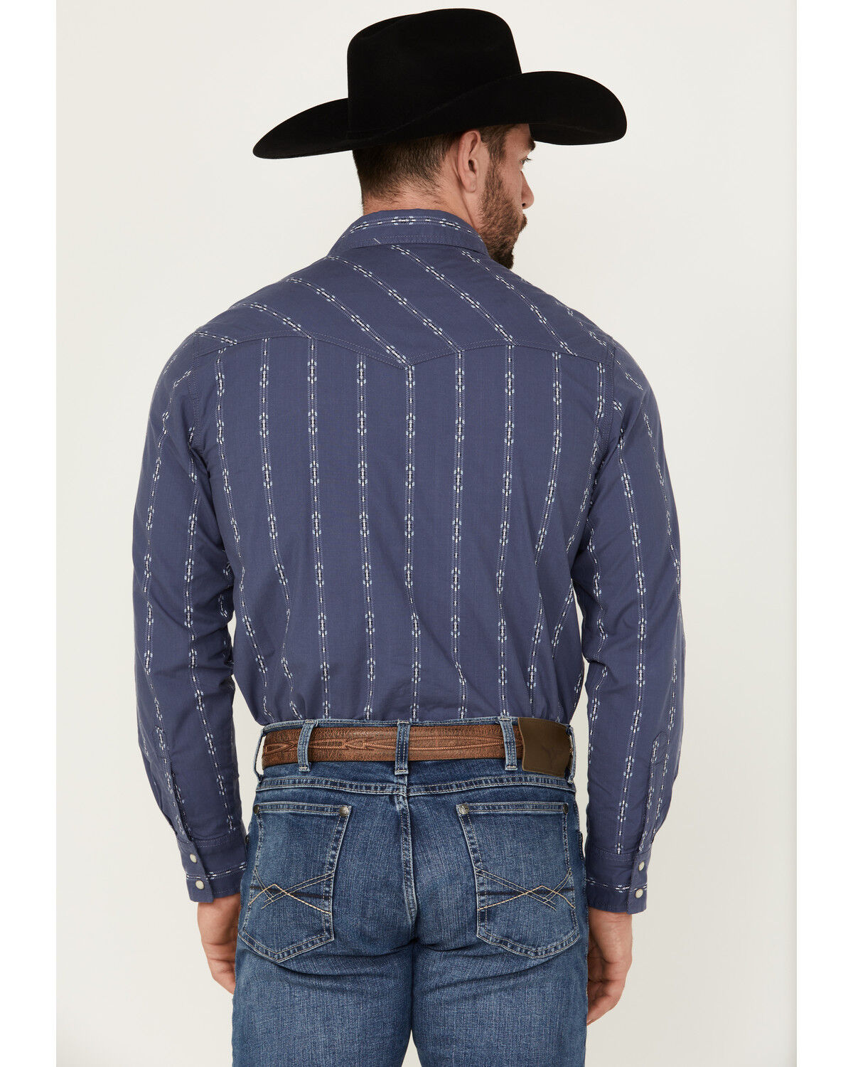 Image #4 - Wrangler Retro Men's Premium Linear Print Long Sleeve Snap Western Shirt, Blue, hi-res