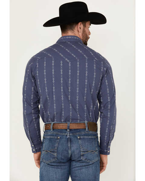 Image #4 - Wrangler Retro Men's Premium Linear Print Long Sleeve Snap Western Shirt , Blue, hi-res