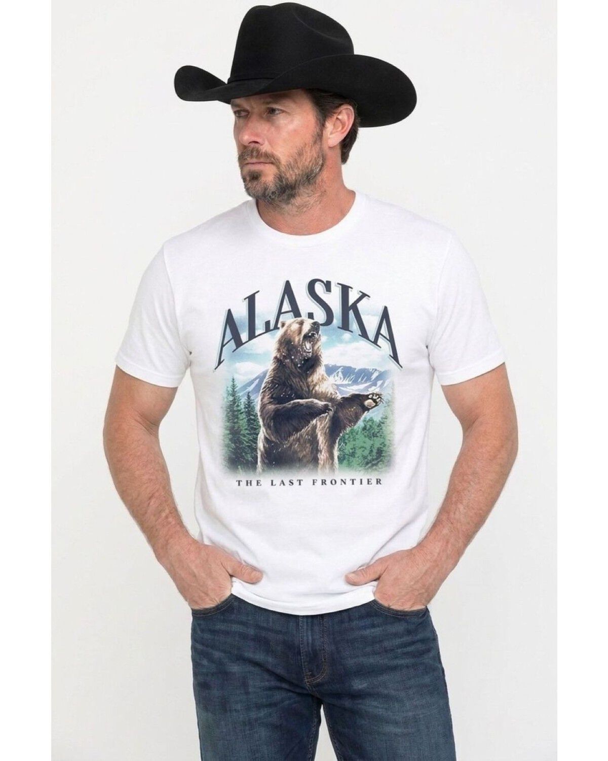 Americana Men's Griz Short Sleeve Graphic T-Shirt, White, hi-res