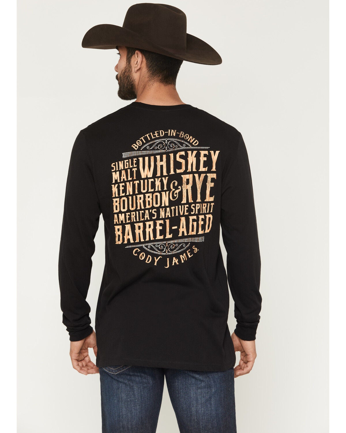 Cody James Men's Whiskey Verbiage Long Sleeve Graphic T-Shirt, Black, hi-res
