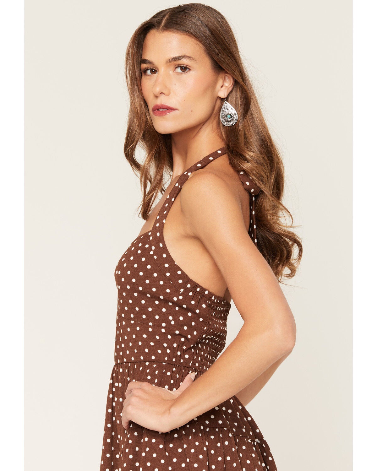 Image #2 - Ash & Violet Women's Polka Dot Halter Mini Dress, Brown, hi-res