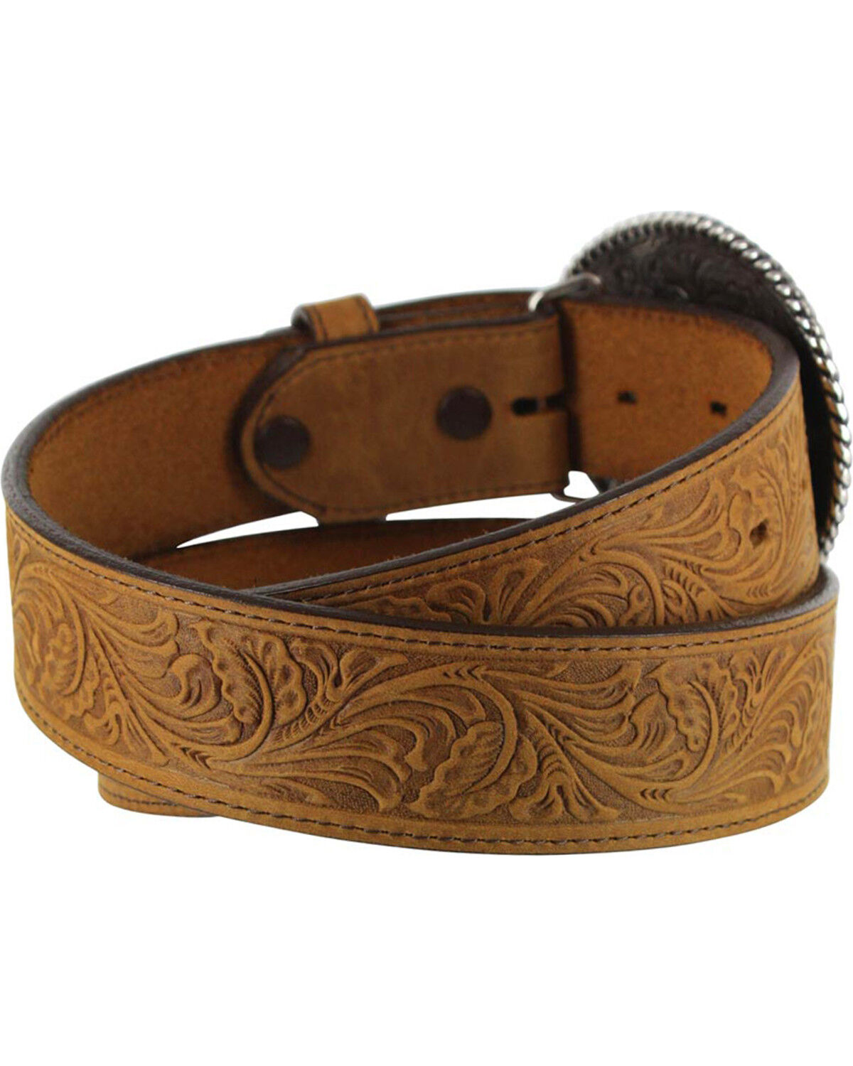 Image #2 - Justin Men's Floral Leather Trophy Belt, Brown, hi-res