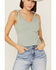 Miss Me Women's Found My Love Knot Jade Ribbed Tank, Sage, hi-res