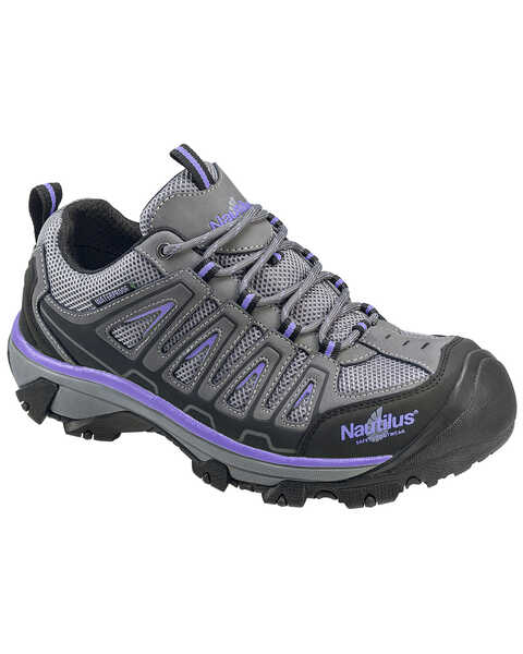 Nautilus Women's Gray and Purple Waterproof Low-Top Work Shoes - Steel Toe , Grey, hi-res