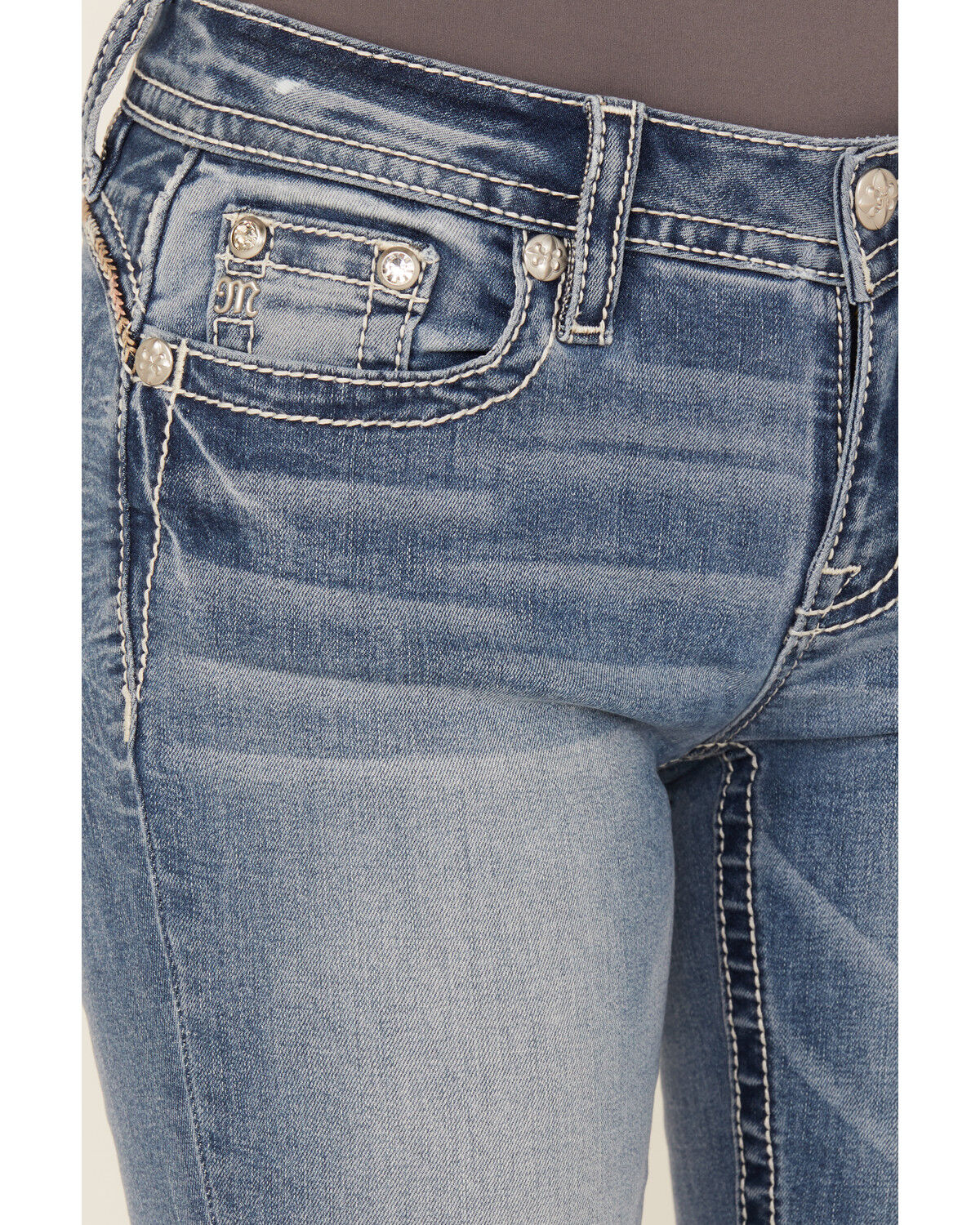 Image #4 - Miss Me Women's Medium Wash Wing Embroidered 30" Bootcut Stretch Jeans, Medium Wash, hi-res