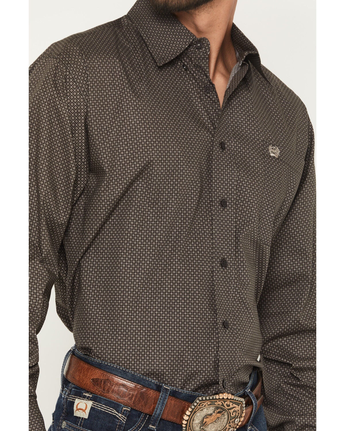Image #3 - Cinch Men's Micro Geo Print Long Sleeve Button-Down Stretch Western Shirt, Brown, hi-res
